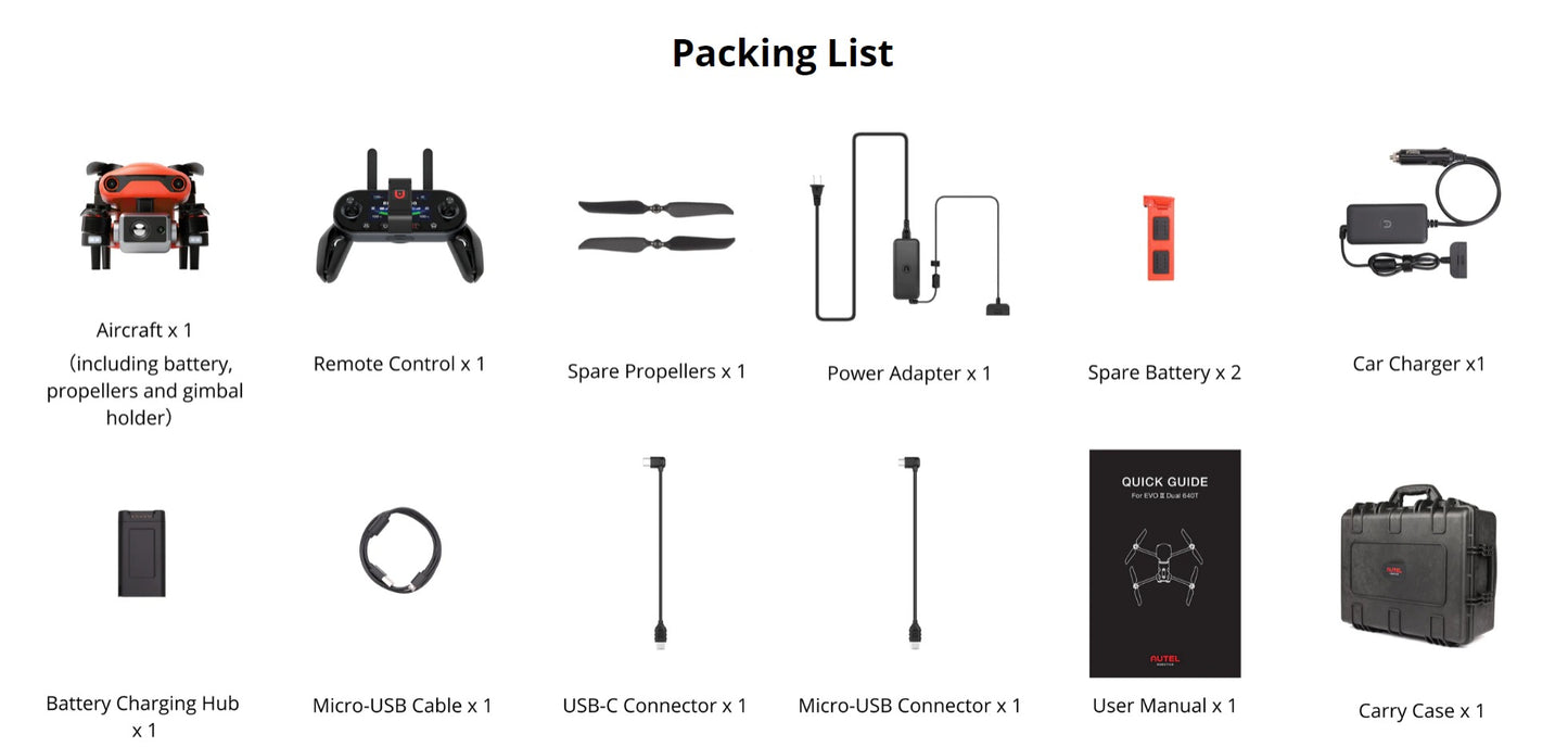 EVO II Dual 640T V2 Rugged Bundle, 8k UHD Dual Camera with thermal imaging sensor, 16X digital zoom, Radiometric Temperature Detection, 360 degrees Obstacle Avoidance and Dynamic Tracking