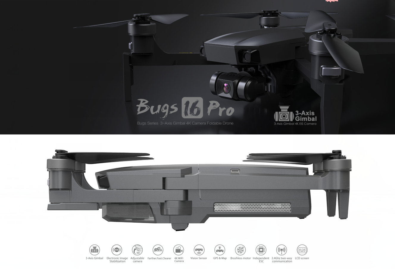 MJX B16 (Bugs 16) Stabilized 3-axis EIS Gimbal, 4K UHD wide angle adjustable Camera, GPS Follow me, TapFly, and "Point of interrest"