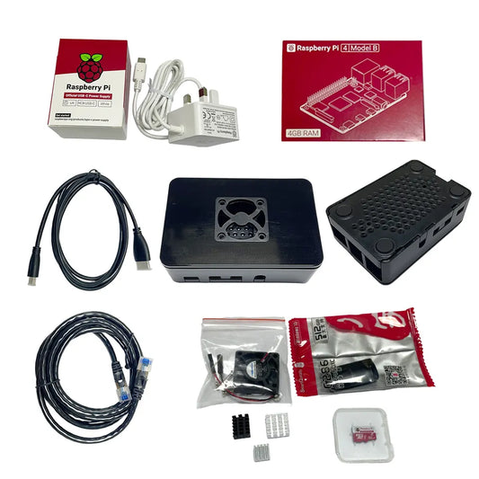 Raspberry Pi 4 4GB/8GB RAM Sarter Kit with accessories (Charger, Case, Fan, HDMI Cable, Heat Sink, 32G SD Card, Card Reader, RJ45 Cable)