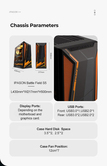 IPASON S5 Gaming PC Desktop AMD R5 5600X 6core 12Thread  3.7GHz 16G DDR4 RAM 500G M.2 SSD GTX1650 4GD6 Gaming PC